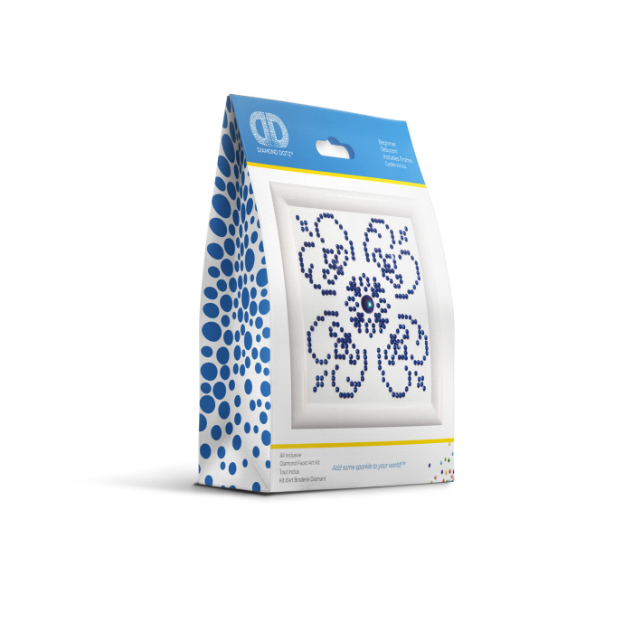 Set tablou cu diamante si rama - Mandală albastră pe fundal alb, 10 x 10 cm [2]