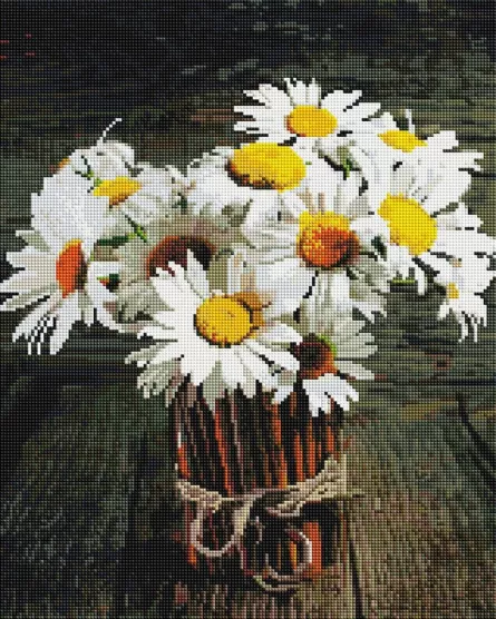 Tablou cu diamante - Buchet cu flori de musetel, 40 x 50 cm