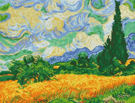 Tablou cu diamante - Campuri de grau cu chiparosi (Van Gogh)