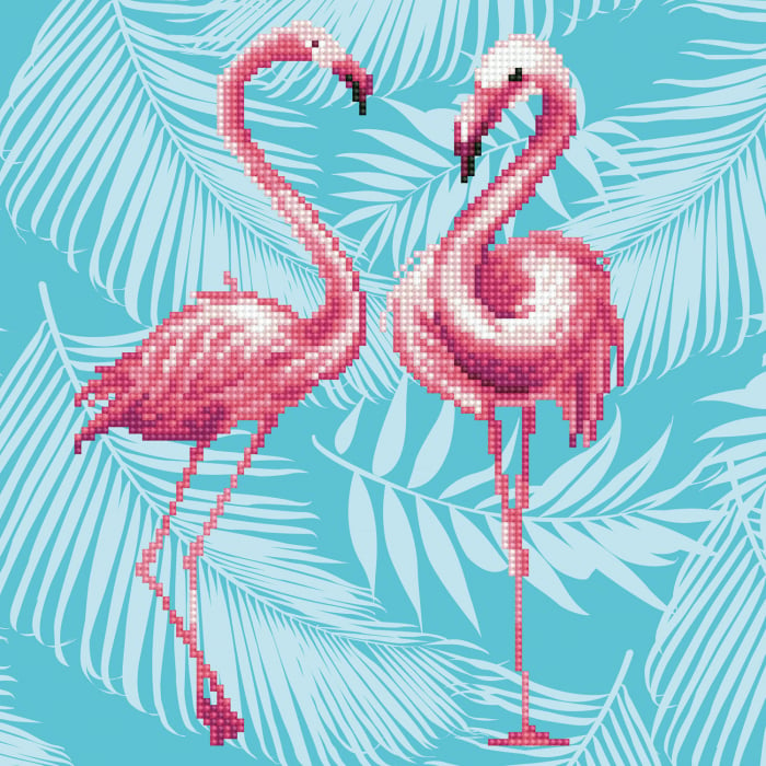 Tablou cu diamante - Flamingo Duo, 37 x 65 cm