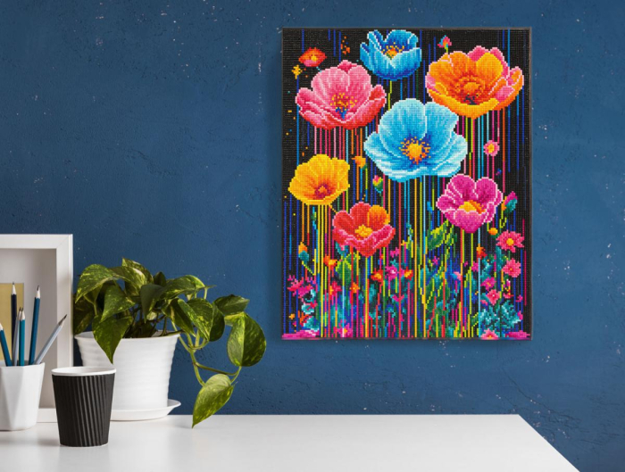 Tablou cu diamante inramat - Maci multicolori [2]