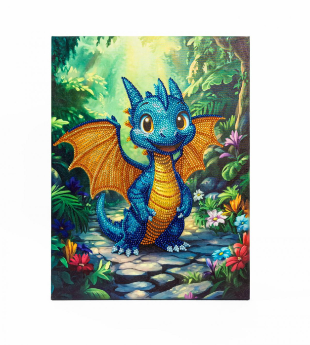 Tablou cu diamante inramat - Micul dragon albastru, 40 x 30 cm [3]