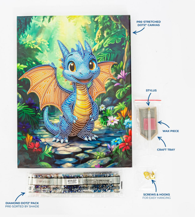 Tablou cu diamante inramat - Micul dragon albastru, 40 x 30 cm [2]