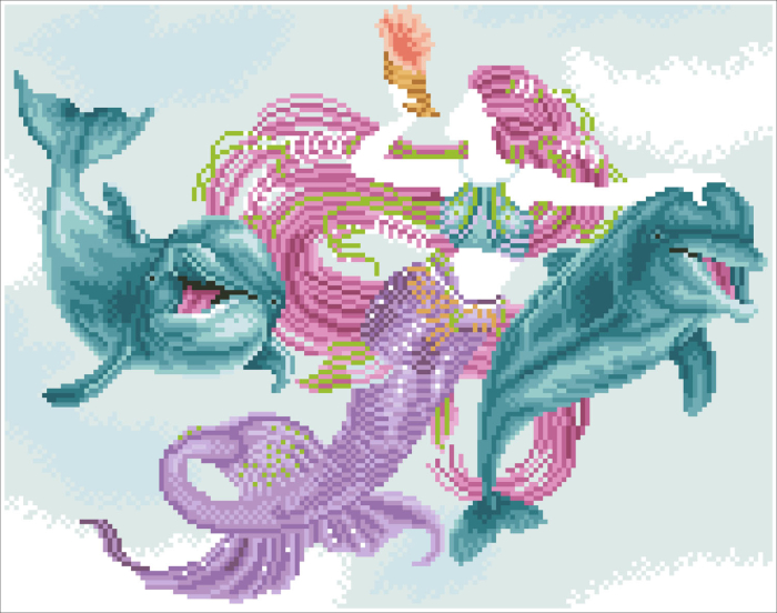 Tablou cu diamante - Sirena și prietenii, 47 x 37 cm [2]