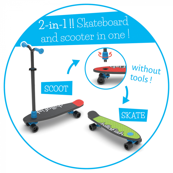 Trotineta si skateboard 2 in 1, cu 4 roti, maner negru si 3 placi interschimbabile pentru baza - SkatieSkootie [3]