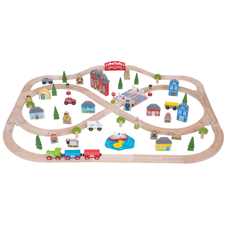 Cutia cu jucarii - 5704  BJT015 Set trenuleț din lemn cu 101 piese Bigjigs