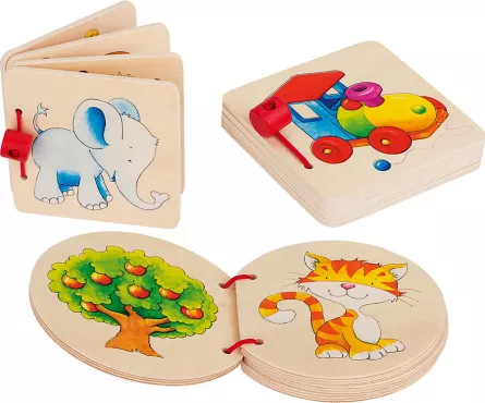 Carti si mape - Carte ilustrată din lemn - Elefant. Casă. Locomotivă