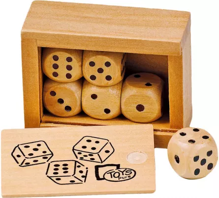 Jocuri matematice - Cutie cu 6 zaruri din lemn
