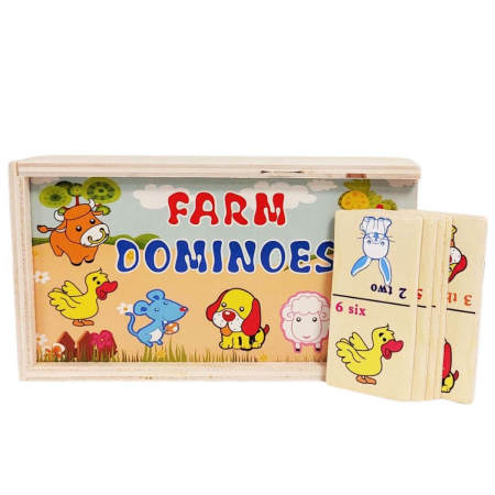 Jocuri si jucarii educative - Domino din lemn - Cifre si animale