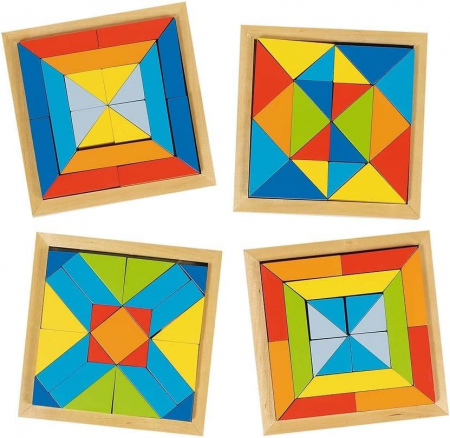 Puzzle-uri logice - Joc 2 în 1 cu piese colorate din lemn: Puzzle și joc de construcție