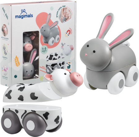 Jocuri si jucarii educative - Joc de construit cu 6 piese magnetice - Iepuraș și văcuță