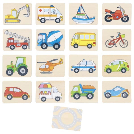 Jocuri de asociere si observare - Joc de memorie cu 32 de piese din lemn - Mijloace de transport