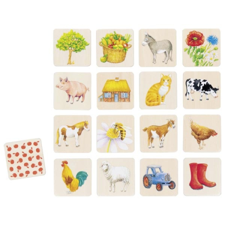 Jocuri de asociere si observare - Joc de memorie cu 32 de piese din lemn - Viața la țară