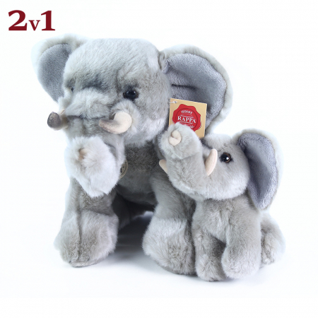 Jucarii de plus - Jucărie din pluș - Elefant, 27 cm cu pui, 13 cm