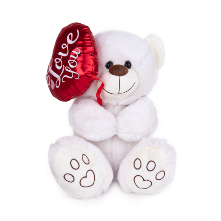 Jucarii de plus - Jucarie din plus - Ursulet alb cu balon, 33 cm