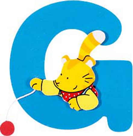 Jocuri cu cartonase si litere pentru copii - Litera G din lemn - Albastru