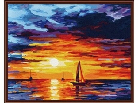 Pictura pe numere - Pictura pe numere - Apus de soare pe mare, 40 x 50 cm