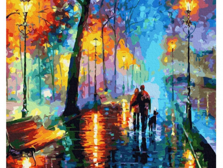 Pictura pe numere - Pictura pe numere - Plimbare in ploaie, 50 x 65 cm