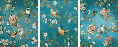 Pictura pe numere - Pictura pe numere (Set de 3 tablouri) - Cantec de pasari, 50 x 120 cm
