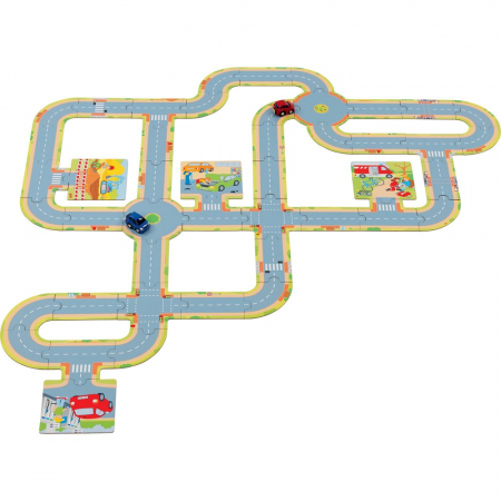 Puzzle-uri cu mijloace de transport - Pista cu doua vehicule, 47 piese