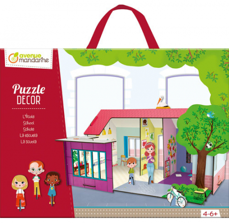 Puzzle-uri 3D - Puzzle 3D cu o scena de construit, 5 personaje si un accesoriu - scoala