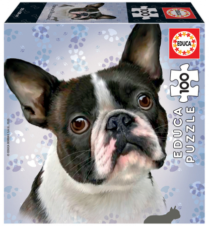 Puzzle-uri cu animale - Puzzle cu 100 de piese in mini cutie tip cub - Buldog francez