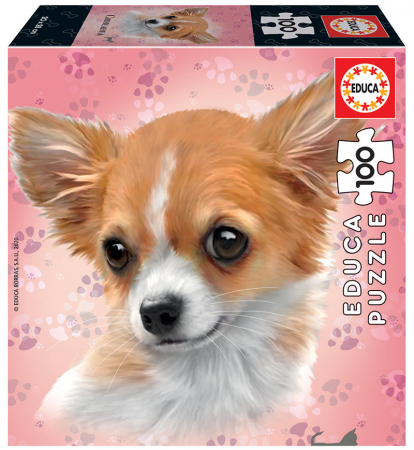 Puzzle-uri cu animale - Puzzle cu 100 de piese in mini cutie tip cub - Chihuahua