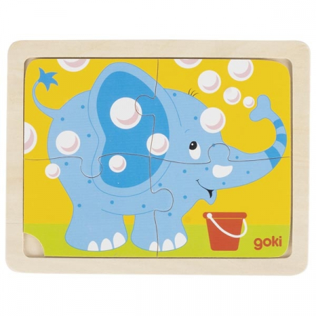 Puzzle cu 4 piese din lemn - Dinozaur/ Elefant/ Masina de pompieri [1]