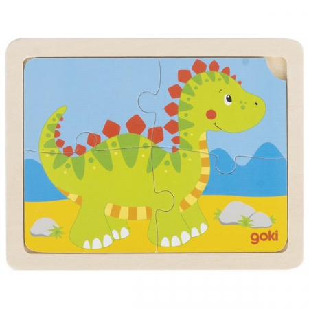 Puzzle-uri cu animale - Puzzle cu 4 piese din lemn - Dinozaur/ Elefant/ Masina de pompieri