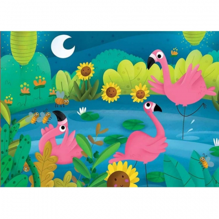Puzzle cu 48 de piese intr-o mini cutie tip cub - Pasari flamingo [1]