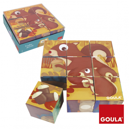 Puzzle-uri cub - Puzzle cu 9 cuburi din lemn - Animale de