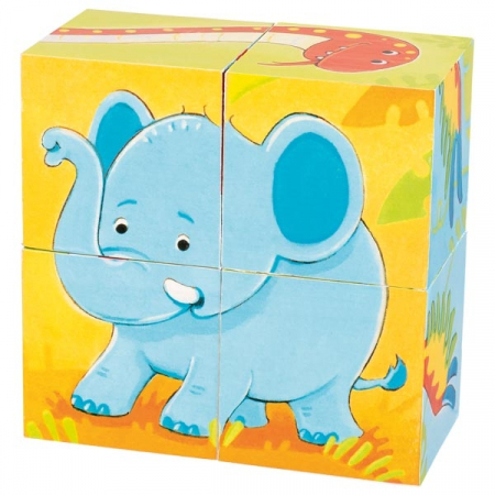 Puzzle-uri cu animale - Puzzle din 4 cuburi de lemn - Animale salbatice