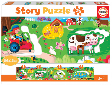 Puzzle-uri cu animale - Puzzle panoramic cu 26 piese - Poveste de la ferma