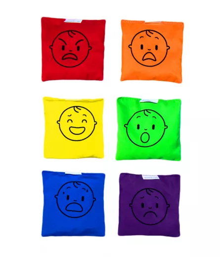 Jucarii de exterior - Set 6 cuburi cu emoticoane umplute cu granule de polistiren