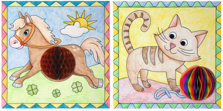 Set creativ cu hartie tip fagure - 6 tablouri cu animale de la ferma, 22 x 22 cm [2]