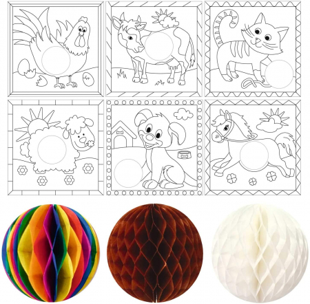 Art&Craft - Set creativ cu hartie tip fagure - 6 tablouri cu animale de la ferma, 22 x 22 cm
