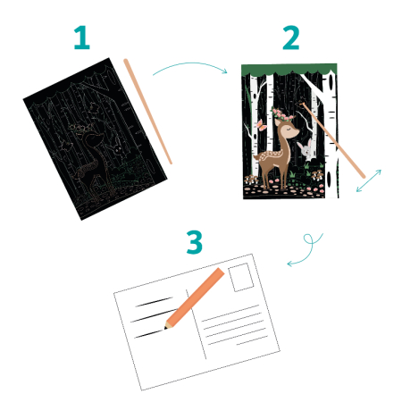 Suport pentru decor - Set de 10 carti postale si 10 creioane din lemn pentru razuit - Animale din toata lumea