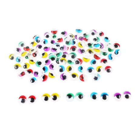 Ochi mobili - Set de 100 de ochi adezivi colorați cu gene, 10 x 10 cm