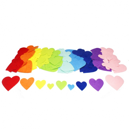 Seturi de creatie - Set de 150 de inimi colorate din fetru autoadeziv - intre 2,5 - 7 cm