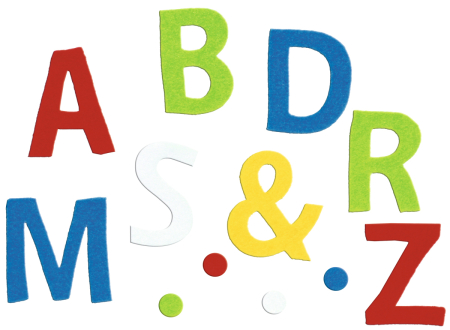 Jocuri cu cartonase si litere pentru copii - Set de 150 de litere mari de tipar din fetru autoadeziv