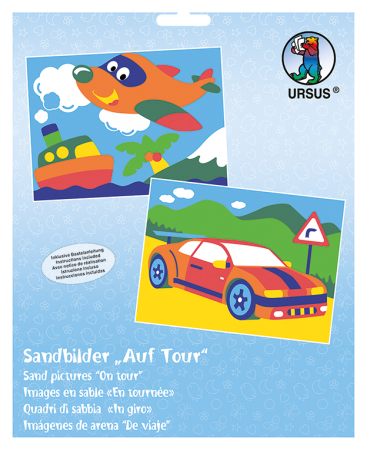 Seturi de creatie - Set de 2 planse de colorat cu nisip - La plimbare, 20 x 20 cm