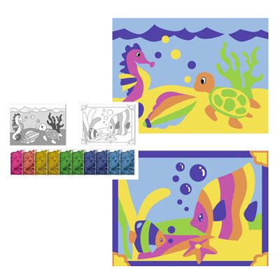 Seturi de creatie - Set de 2 planse de colorat cu nisip - Lumea acvatica, 20 x 20 cm