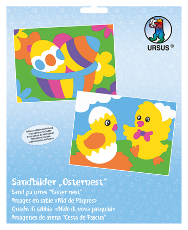 Seturi de creatie - Set de 2 planse de colorat cu nisip - Puisori de Paste, 20 x 20 cm