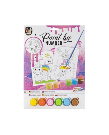 Art&Craft - Set de 2 planse pentru pictura pe numere - Unicorn si Fluturas pe ciuperca