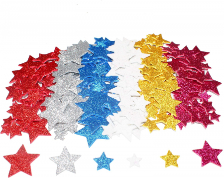 Seturi de creatie - Set de 200 de stelute stalucitoare autoadezive din spuma EVA - intre 1,5 - 4 cm