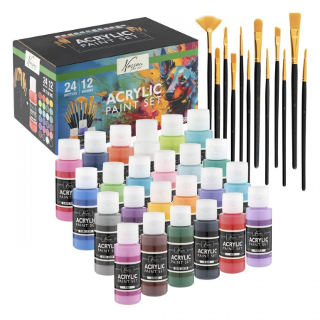 Desen si pictura - Set de 24 de culori acrilice și 12 pensule