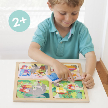 Puzzle-uri in set - Set de 4 puzzle-uri din lemn - „Scufița Roșie” și „Pinocchio”