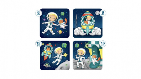 Set de 4 puzzle-uri progresive de 6, 9, 12 și 16 piese - Micul astronaut [0]
