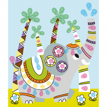 Set de 5 planse de pictat cu degetele si 1 tusiera cu 5 culori - Animale din jungla [1]