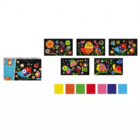 Jocuri cu stickere - Set de 5 planse si 7 coli cu stickere rotunde - Primavara